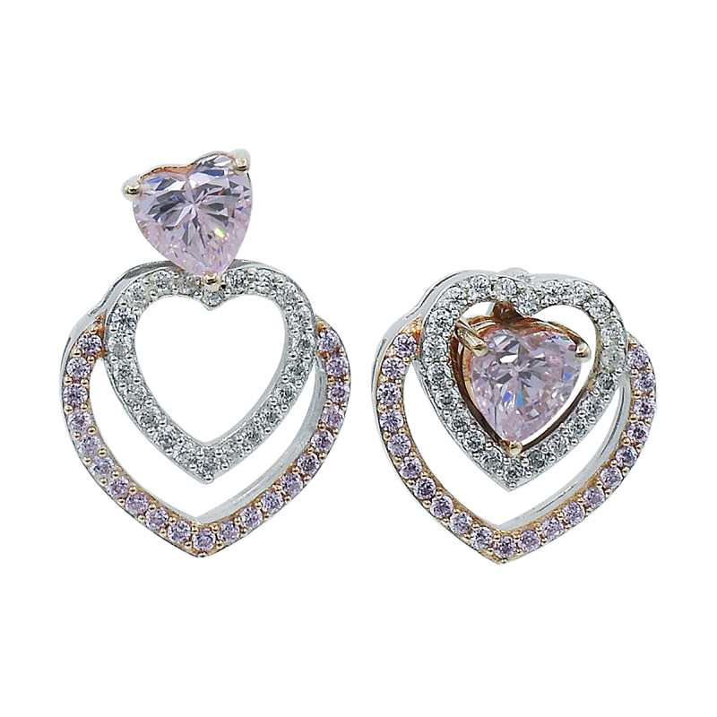 earrings with heart diamond pink cz