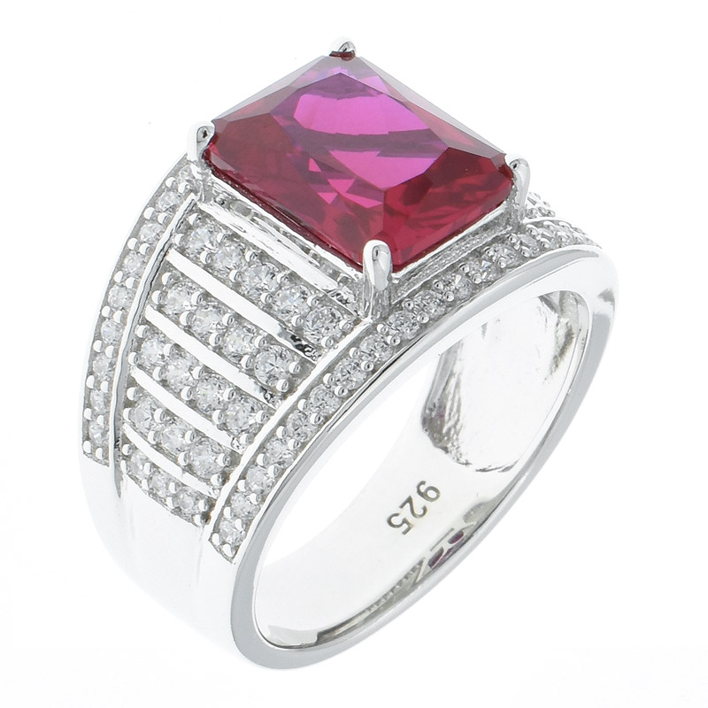 Silver Red Corundum Jewelry Ring For Women
