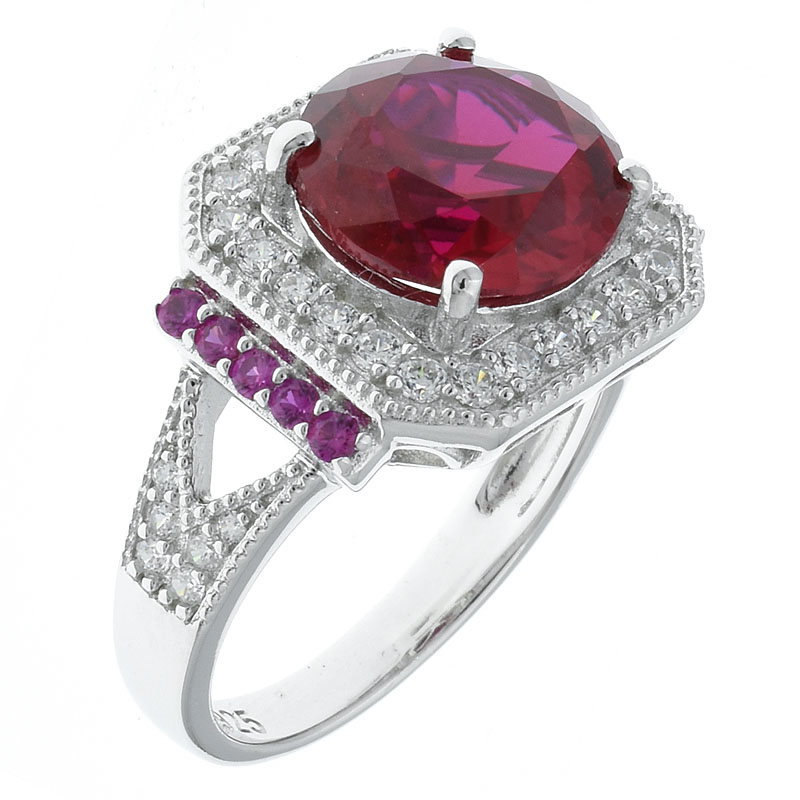 Silver Fancy Handcrafted Ring With Red Corundum