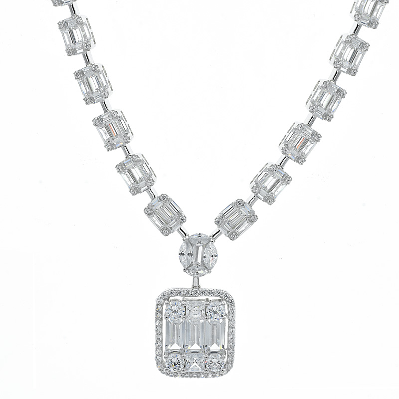 Baguette Cluster Silver Necklace