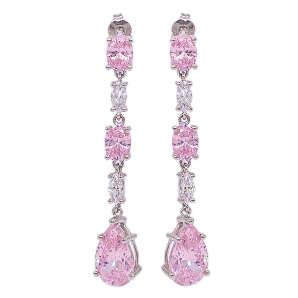 бриллиантовые розовые серьги с каплями длиной 925 пробы 