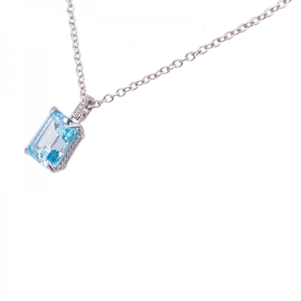 925 ожерелье из стерлингового серебра с изумрудным вырезом aqua cz 