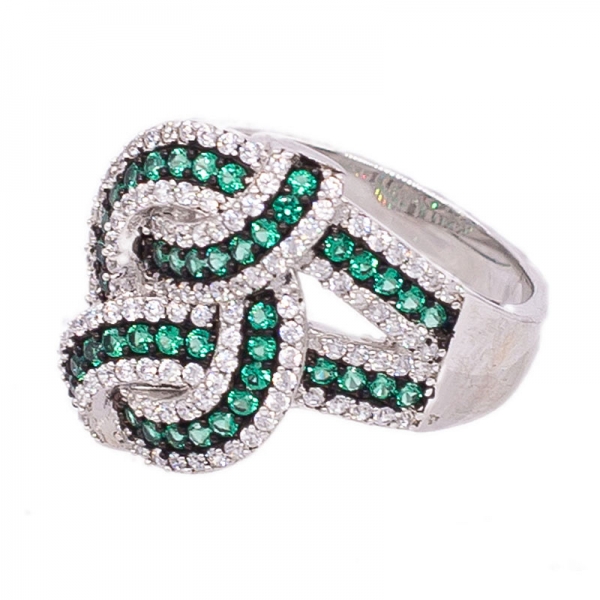 двух тонов, покрытых гравированным серебряным кольцом с зеленым нано и белым cz 