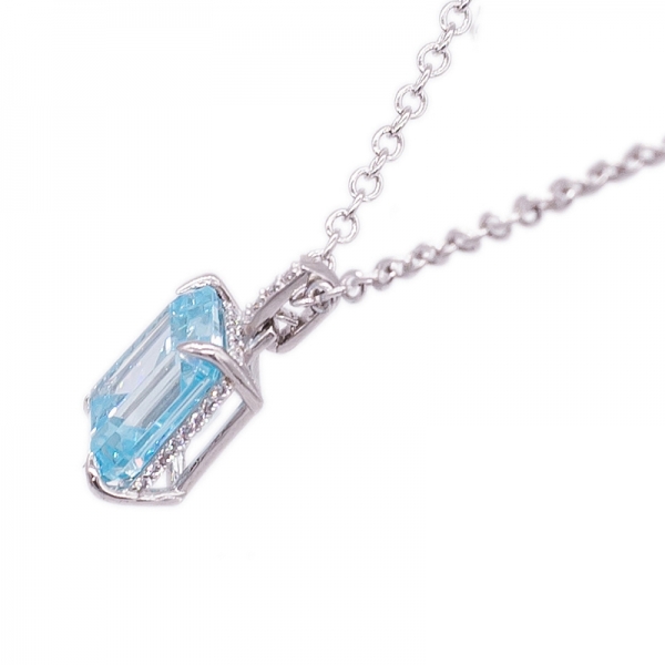 925 ожерелье из стерлингового серебра с изумрудным вырезом aqua cz 
