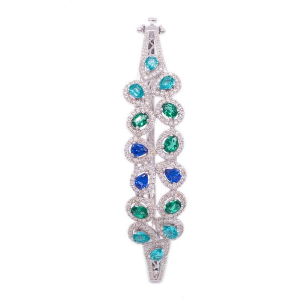 модный браслет из серебра родия с идеальными цветными камнями 