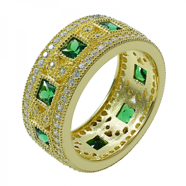 квадратное зеленое нано-желтое золото, покрытое вечным кольцом в серебре 