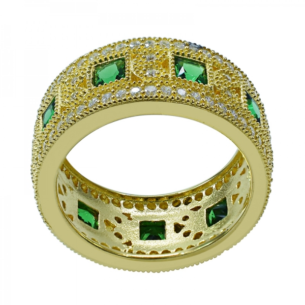 квадратное зеленое нано-желтое золото, покрытое вечным кольцом в серебре 
