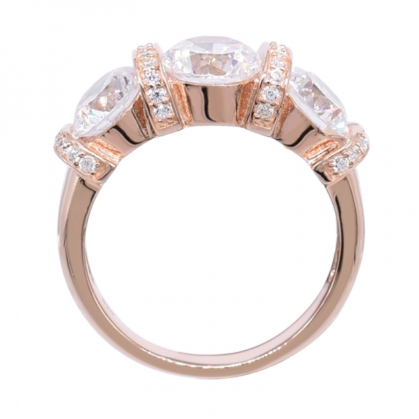 изящное розовое золото позолоченное кольцо в серебре с тремя круглыми cz 