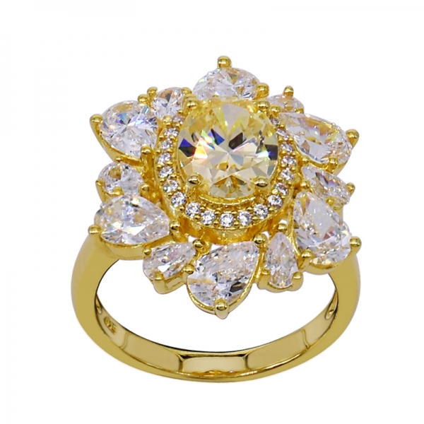 симпатичное цветочное желтое золото позолоченное серебряное кольцо 