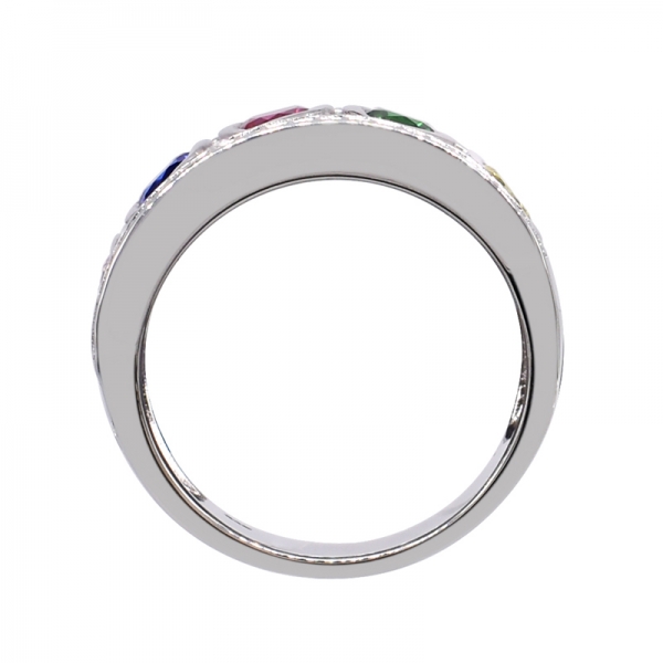 925 модное кольцо родия с разноцветными камнями 