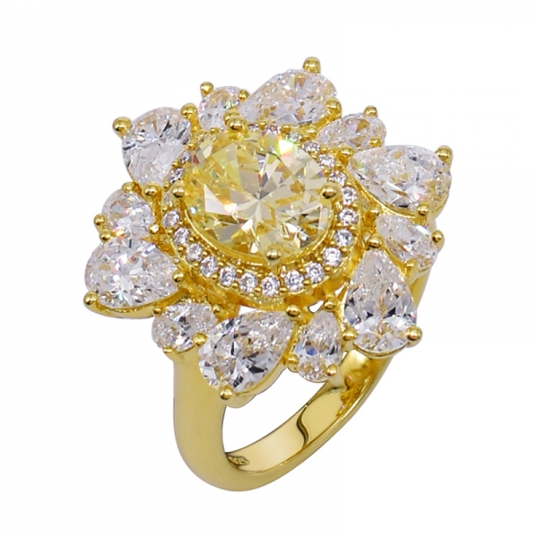 симпатичное цветочное желтое золото позолоченное серебряное кольцо 