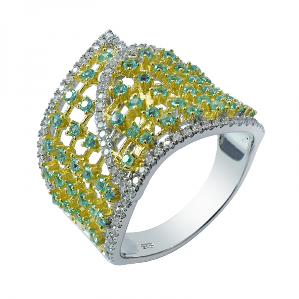 двухцветное позолоченное серебряное кольцо с драгоценным париба 
