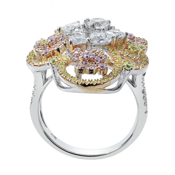 двухцветное серебряное кольцо с тремя цветами 