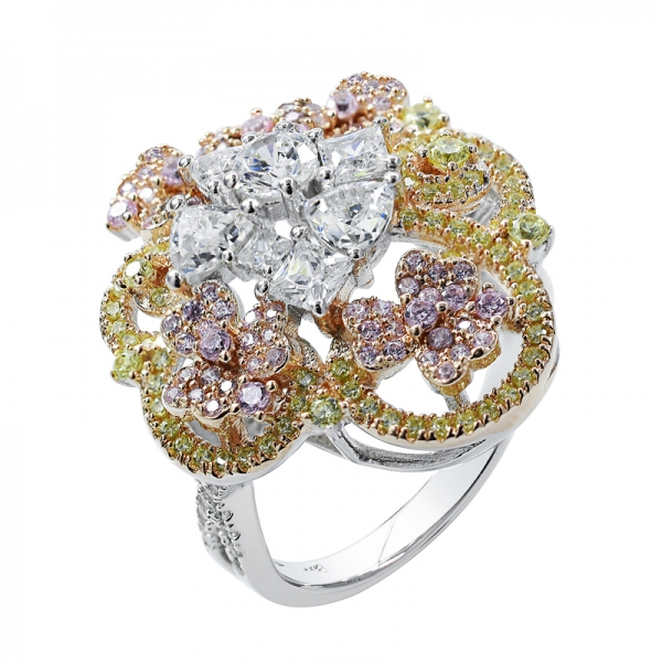 двухцветное серебряное кольцо с тремя цветами 