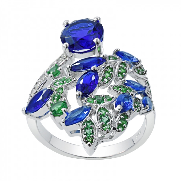 листовая форма синего и зеленого нано-кольца в серебре 925 пробы 