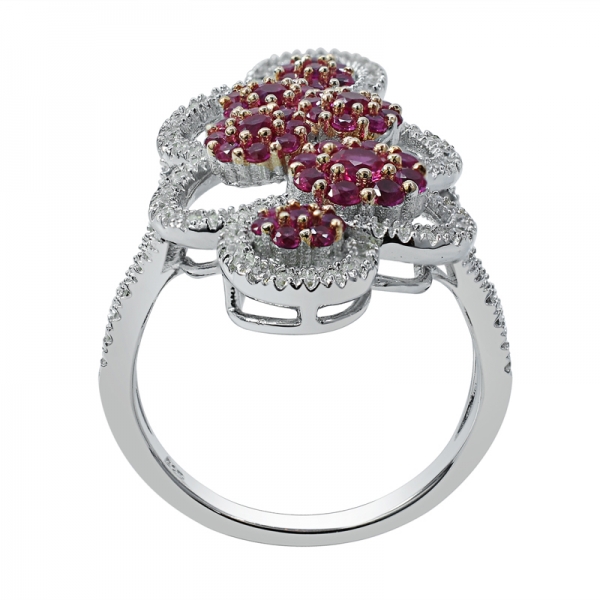 круглый рубиновый корунд и белое кольцо из стерлингового серебра cz 925 