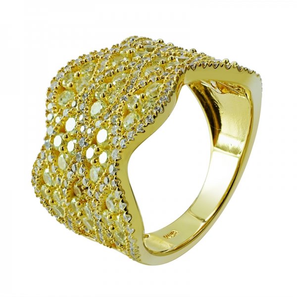 золотое серебряное кольцо с желтым и белым cz 