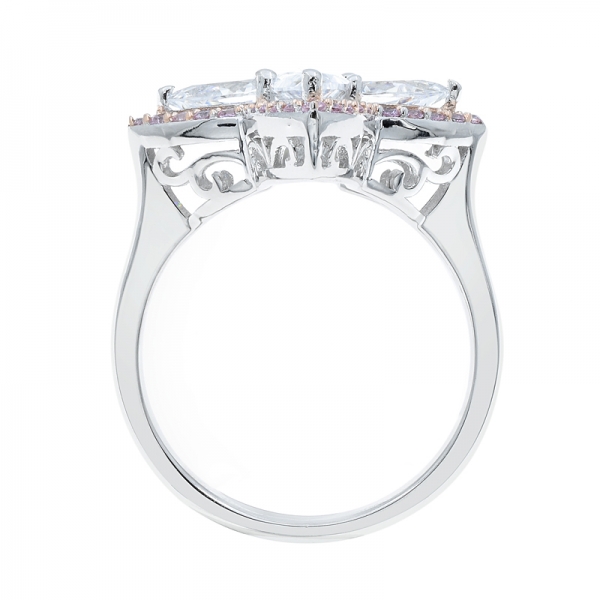 изысканное 4-х листовое клеверное серебряное кольцо с розовым и белым cz 
