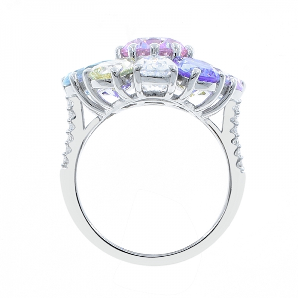 розовое покрытие радуги цветок формы серебряное кольцо 