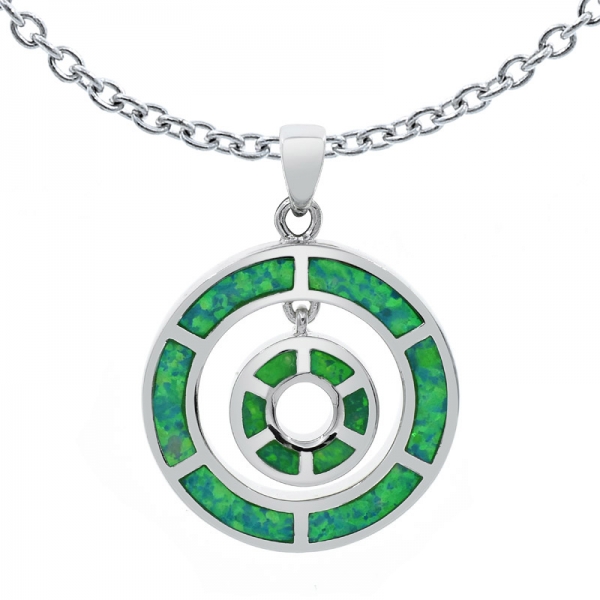 925 серебряный двойной круглой формы зеленый лабораторный опаловый кулон 