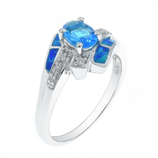 925 овальное кольцо с опаковыми кольцами с голубыми камнями 