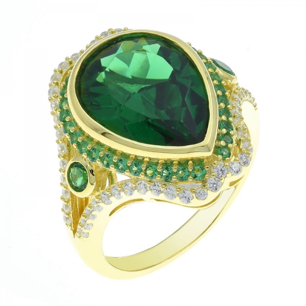 925 позолоченная форма груши зеленого нано-кольца 