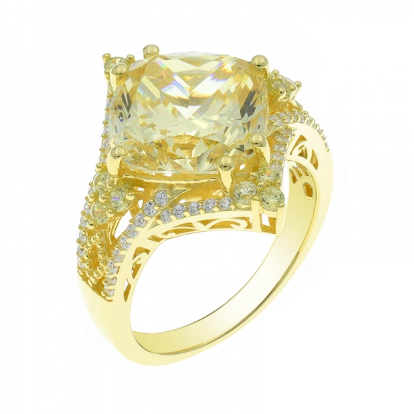 925 модных подушки алмаз желтый cz кольцо 