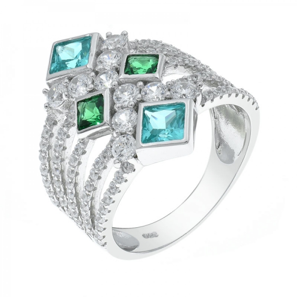 925 пятирядное серебряное кольцо с параби и зелеными камнями 
