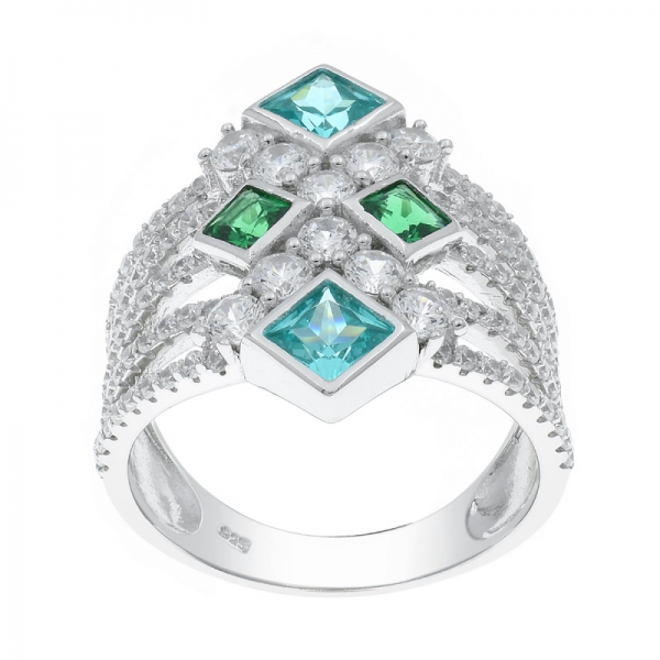 925 пятирядное серебряное кольцо с параби и зелеными камнями 