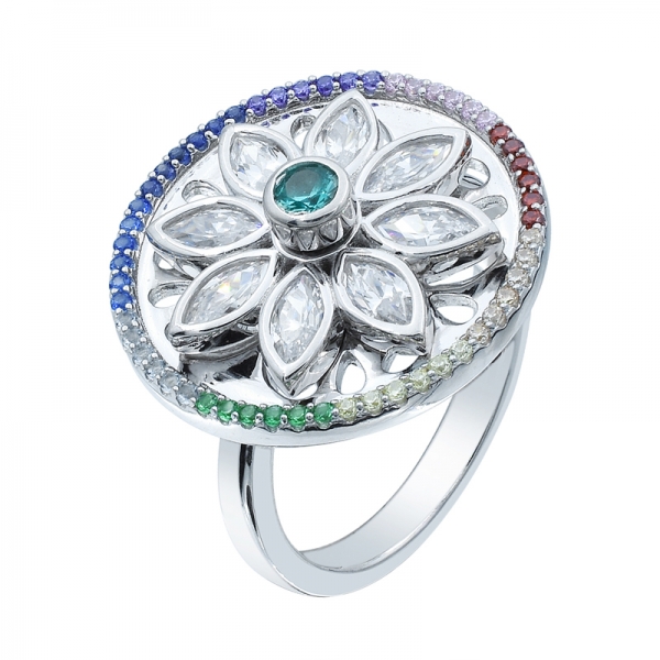 925 цветочное вращающееся серебряное кольцо для дам 