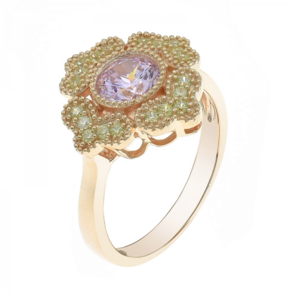 925 розовое золото позолоченный цветочный бриллиант розовый cz кольцо 