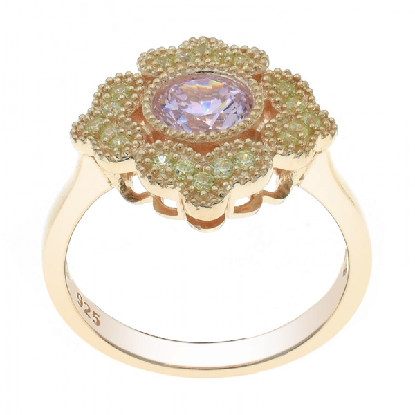 925 розовое золото позолоченный цветочный бриллиант розовый cz кольцо 