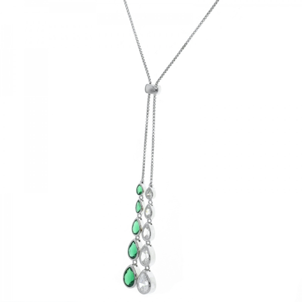 модное 925 серебряное регулируемое ожерелье с зелеными и белыми камнями 
