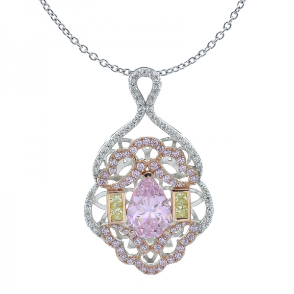 925 драгоценных женщин ожерелье с причудливой формы груши алмаз розовый cz 