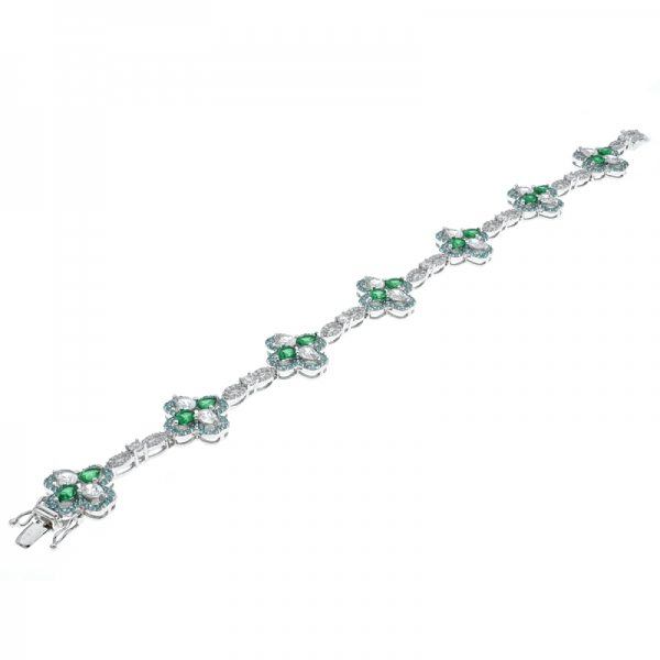 925 серебряный зеленый нано-белый cz четыре листа клевера браслет 