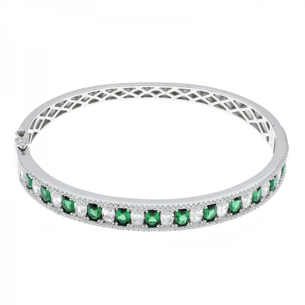 925 серебряный причудливый овальный зеленый и белый cz bangle 