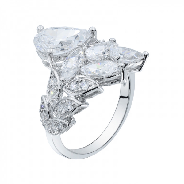 925 серебристый белый cz тонкий элегантный лист формы кольцо 