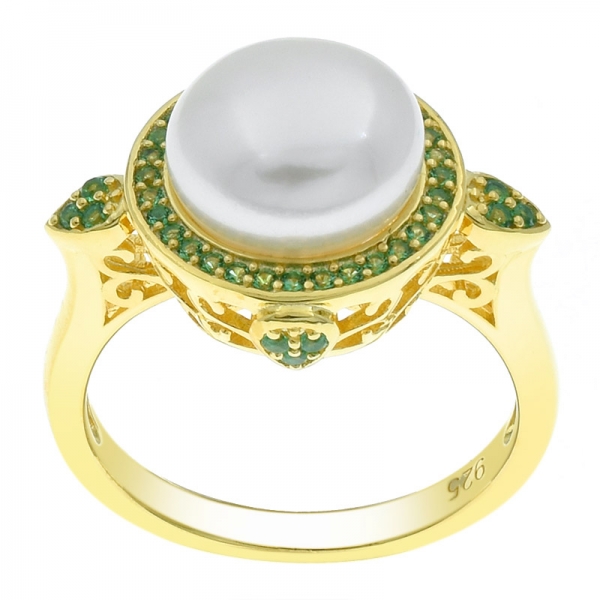 милые дамы 925 стерлингового серебра позолоченные жемчужное кольцо 