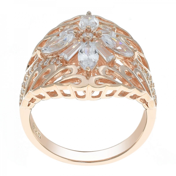 кольцо цветка фарфора стерлингового серебра 925 с работой прокрутки 