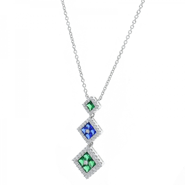 ожерелье падения стерлингового серебра фарфора 925 с зеленым nano & голубым nano 