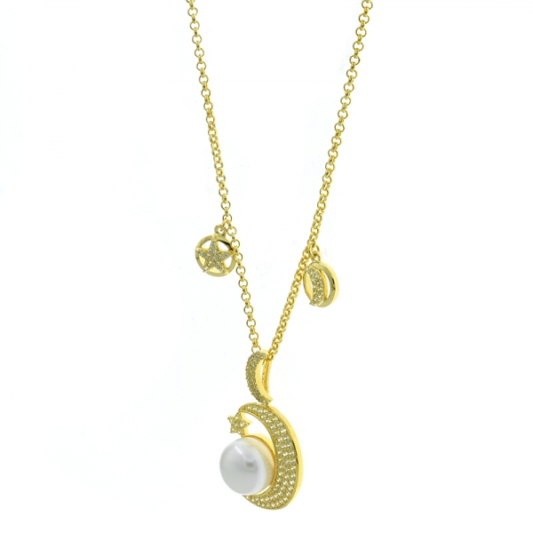 Китай стерлингового серебра 925 луна звезда жемчужное ожерелье 