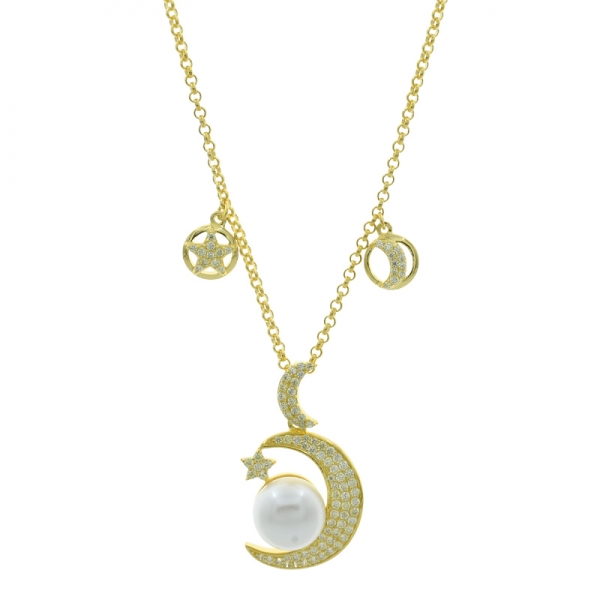 Китай стерлингового серебра 925 луна звезда жемчужное ожерелье 