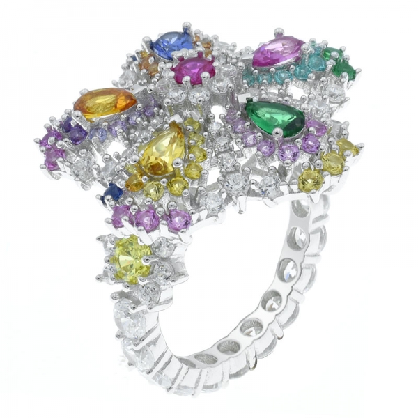 925 стерлингового серебра вечность многоцветный цветок ювелирные изделия кольцо 