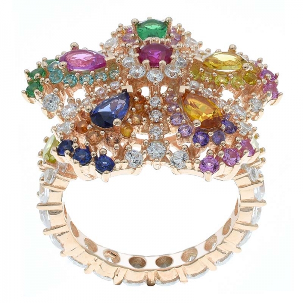 925 стерлингового серебра вечность многоцветный цветок ювелирные изделия кольцо 