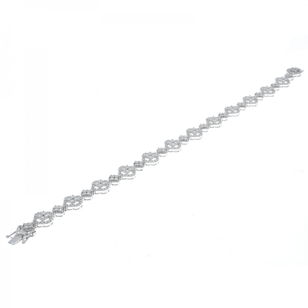 уникальный серебряный чередующийся открытый клеверный браслет с белым цирконием 