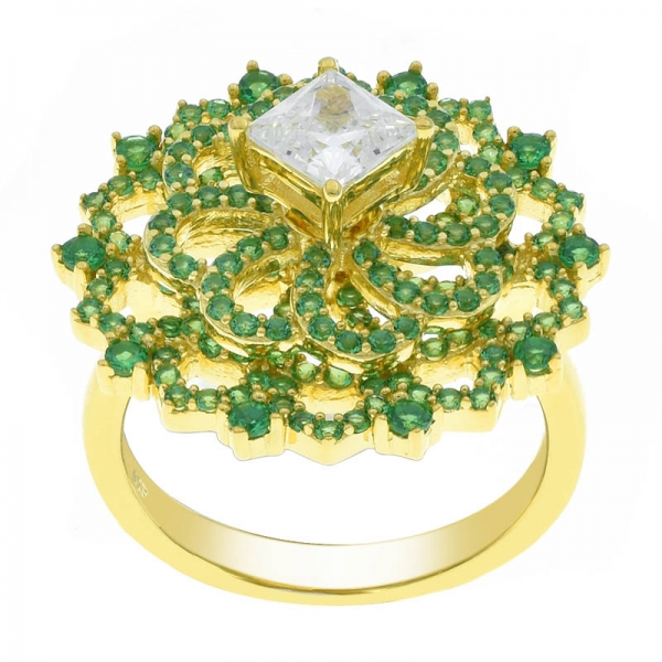 китайское серебряное прядильное кольцо 925 пробы с зеленым нано и белым цирконом 