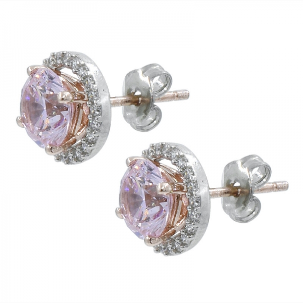 Серьги-гвоздики с бриллиантами розового серебра 925 пробы 