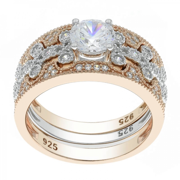 Серебряные двухцветные кольца из серебра 925 пробы с прозрачными камнями 