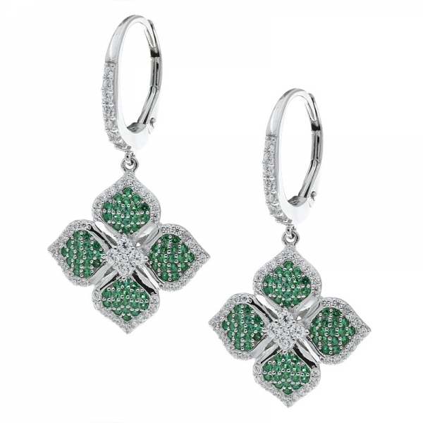 Серьги ювелирные изделия 925 серебро зеленый нано клевер 
