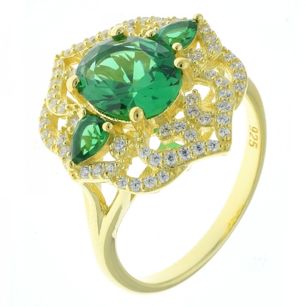 Необычные 925 стерлингового серебра кружева цветок ювелирные изделия кольцо с зеленым нано 